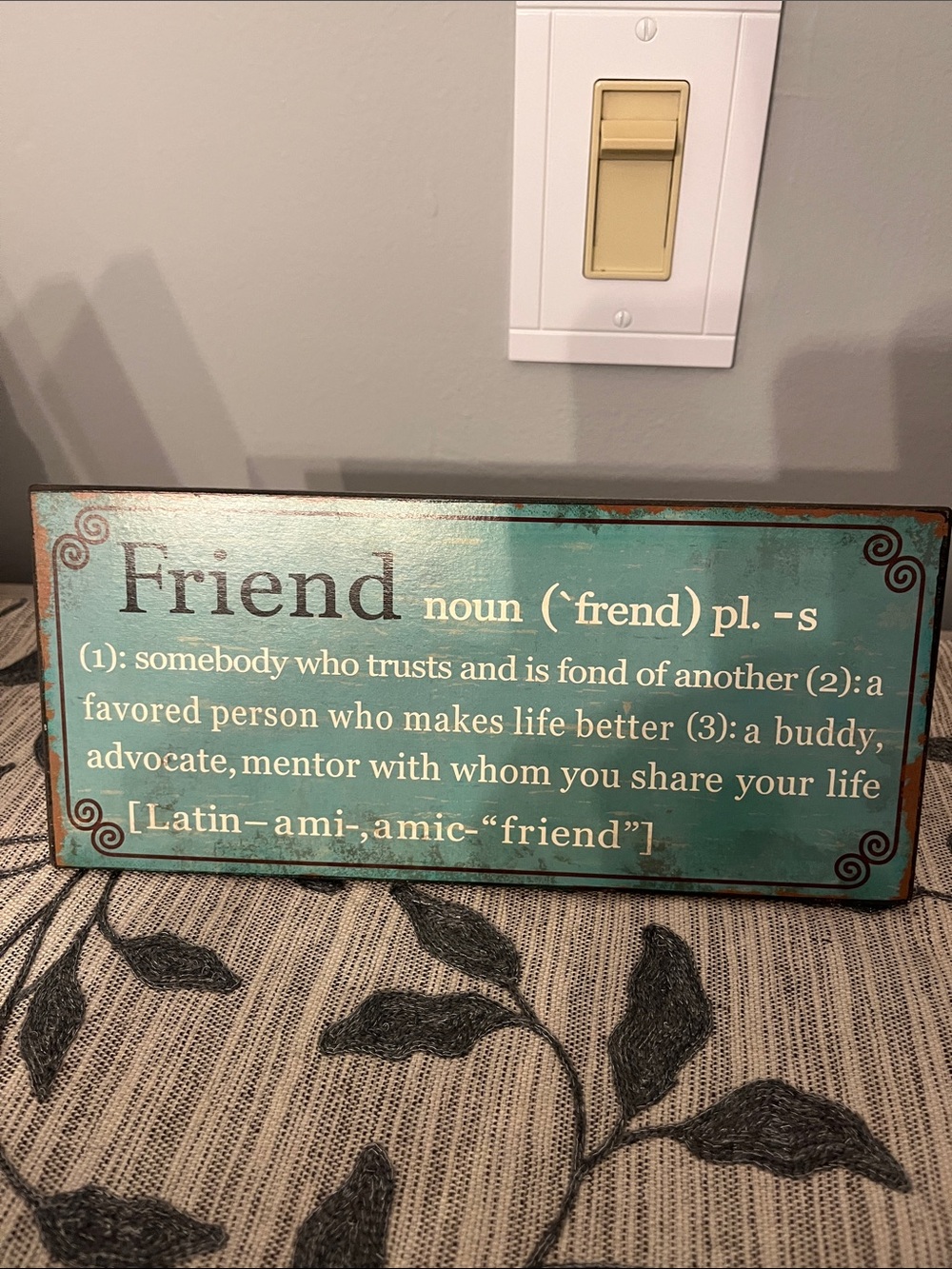 Hobby Lobby Friend Definition Decorative Wood Sign - Teal and Cream